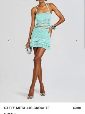 Retrofete Mint Green Crochet Halter Mini Dress